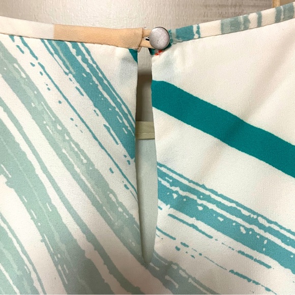 NWT White House Black Market White Teal Asymmetrical Stripe Maxi Dress Sz 14 - Picture 7 of 7